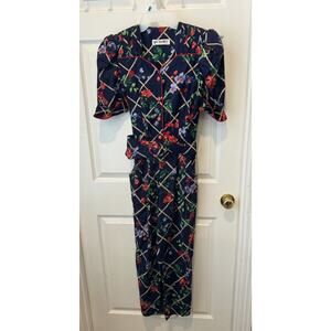 Vintage 80s Jumpsuit Shabby Chic Floral Cottagecore Tapered Pleated Medium FLAWS